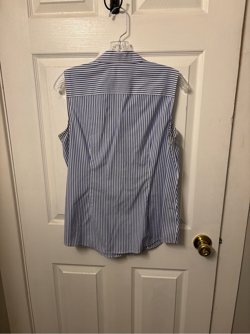 Talbots Navy and White Sleeveless Striped Button-Down Shirt - Picture 6 of 6
